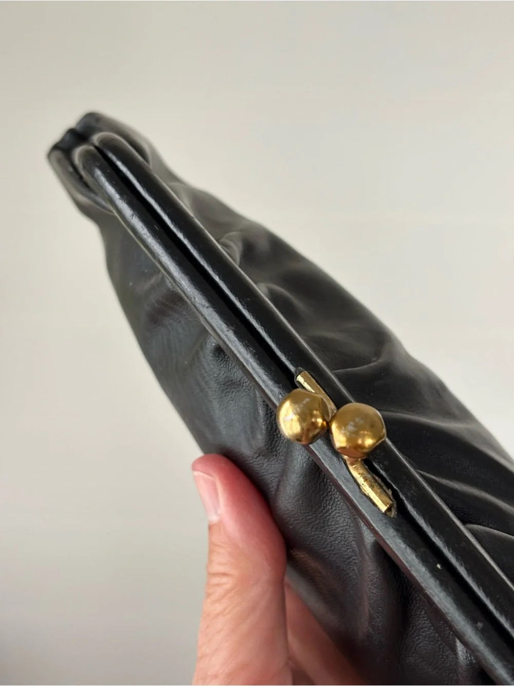 Vintage Black Leather Kiss-Lock Clutch